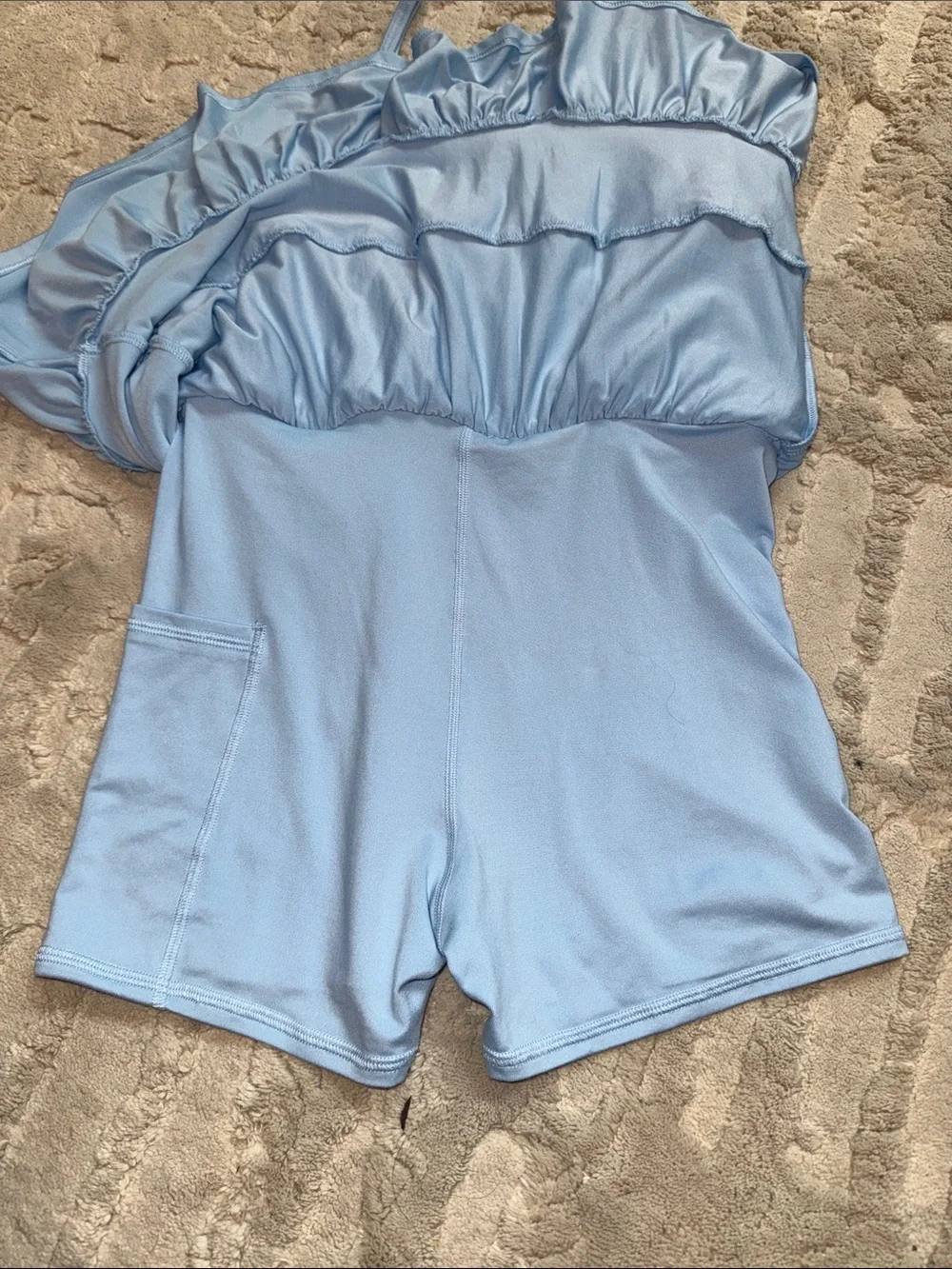 abercrombie kids ypb Light Blue One-Shoulder Ruffle dress w romper under 11/12